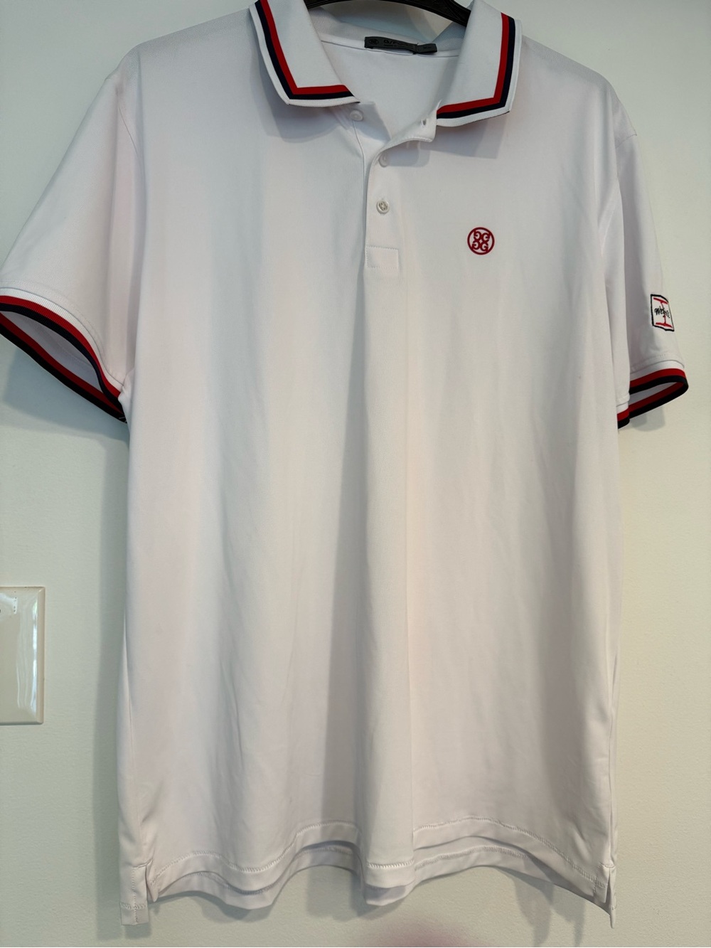 G/FORE White Polo with Red and Black Trim
